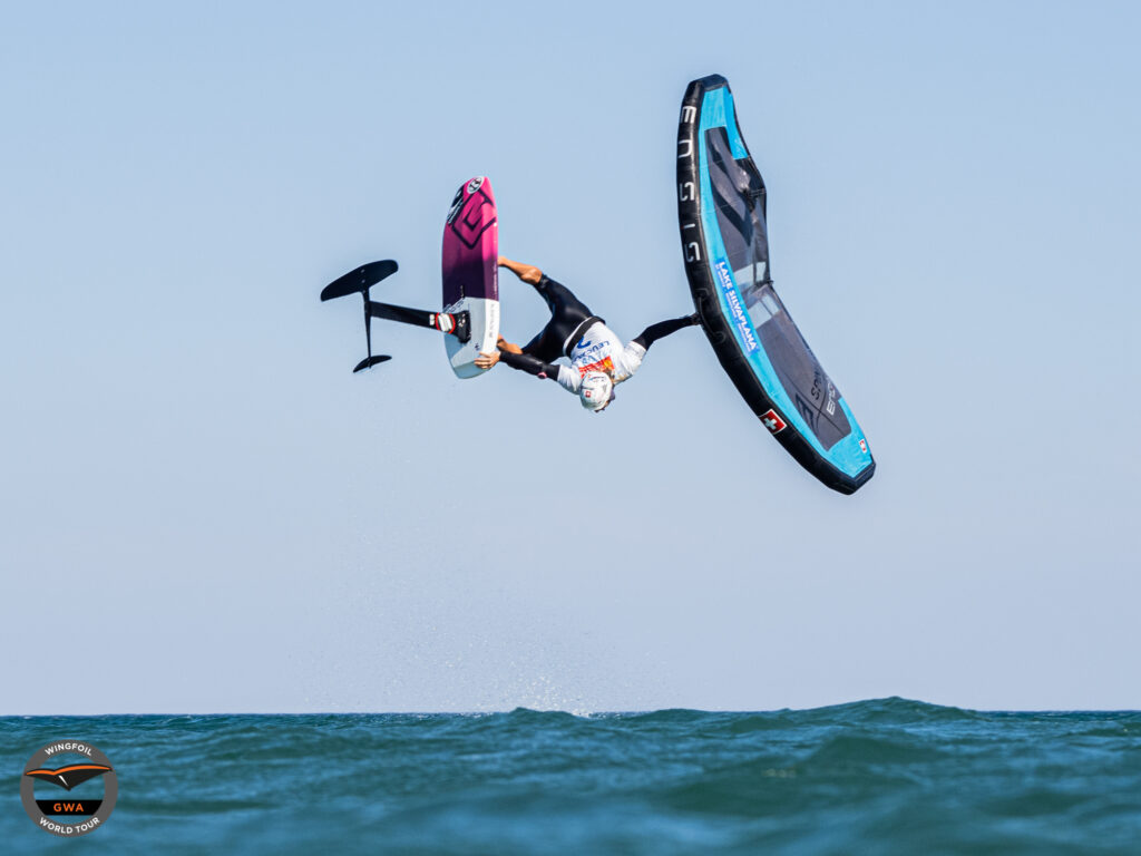 Balz Müller during the GWA Wing Foil World Cup in Leucate. With the ENSIS SPIN.