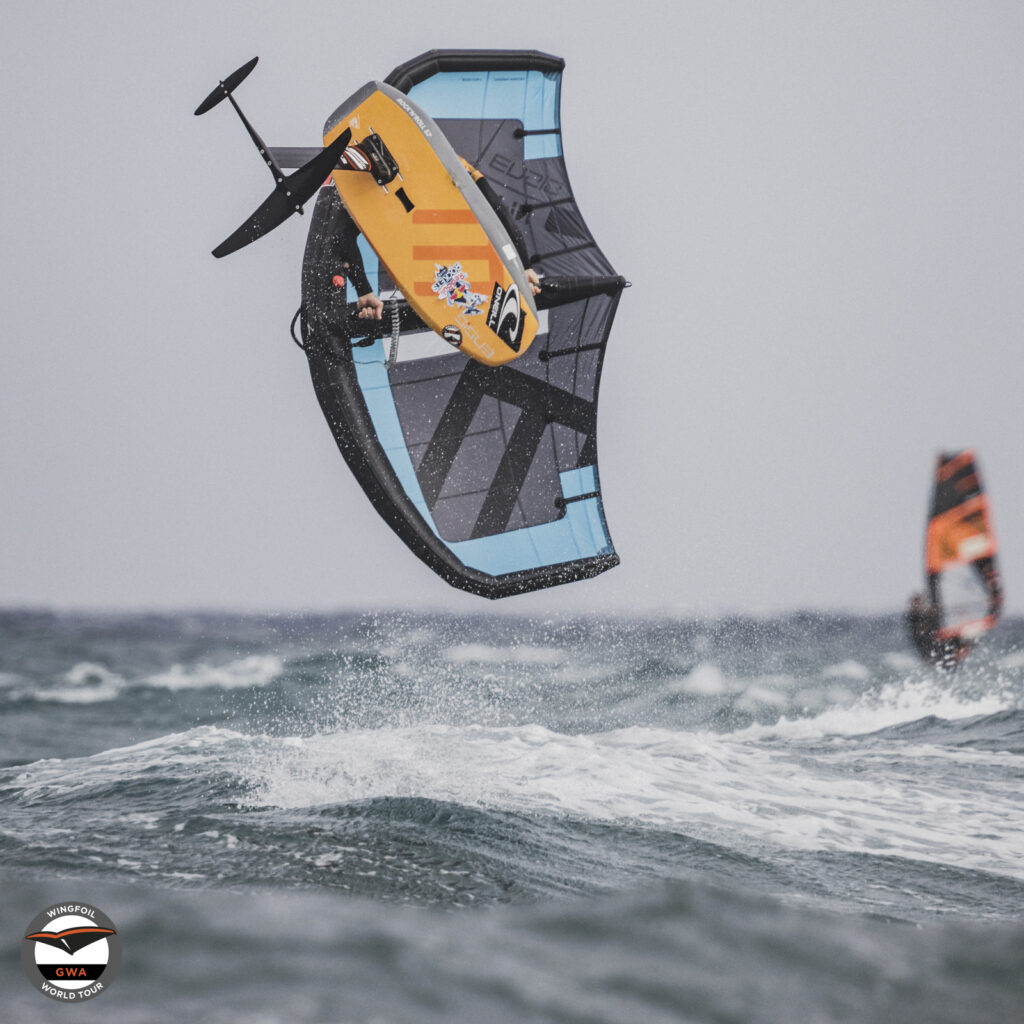 Balz Müller using the ENSIS TOP SPIN boom wing during the wingfoil world cup in Gran Canaria.