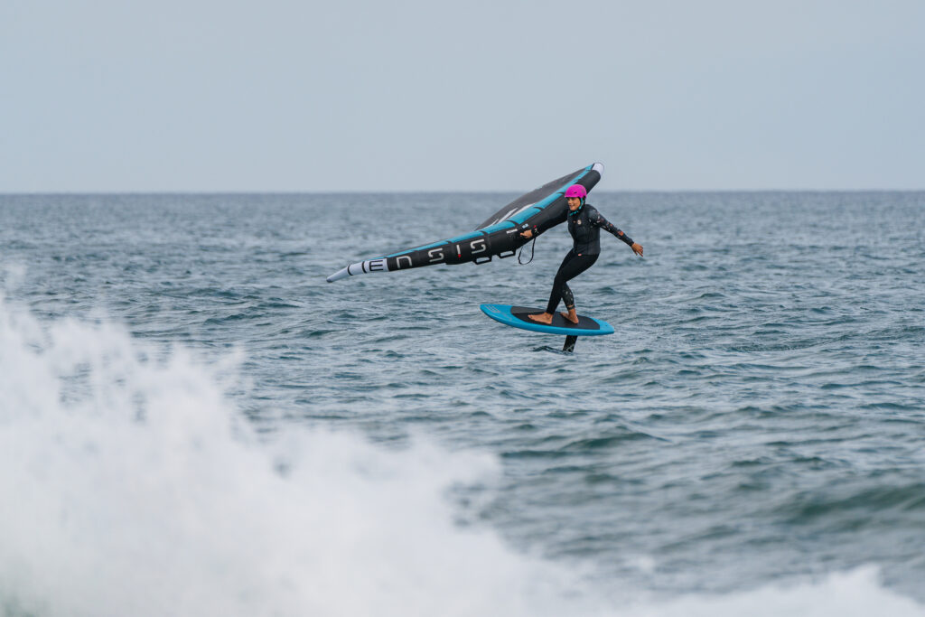 montse wing foiling across the ocean