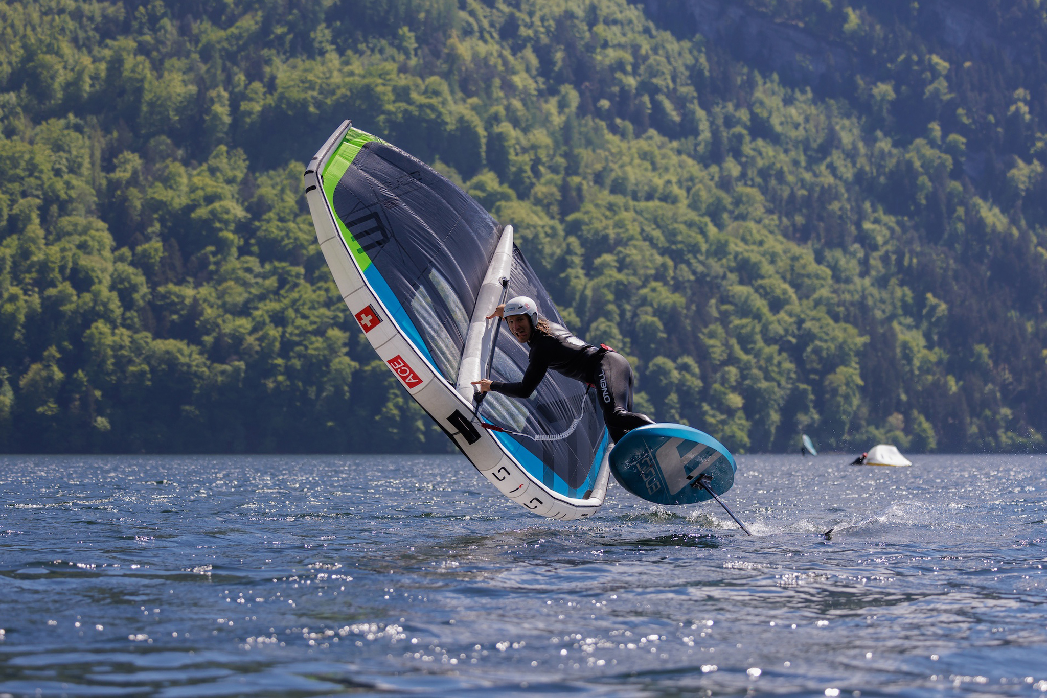 balz jibing on foil in swiss lakes