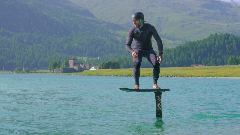 man pump foiling on lake