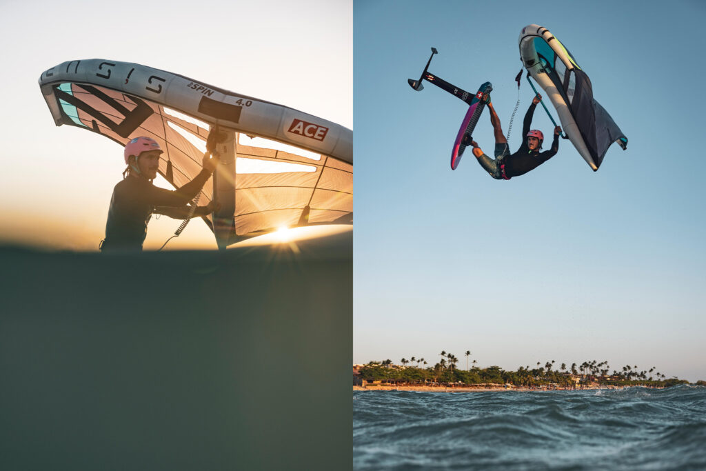 man jibing and doing tricks on a wing foil set
