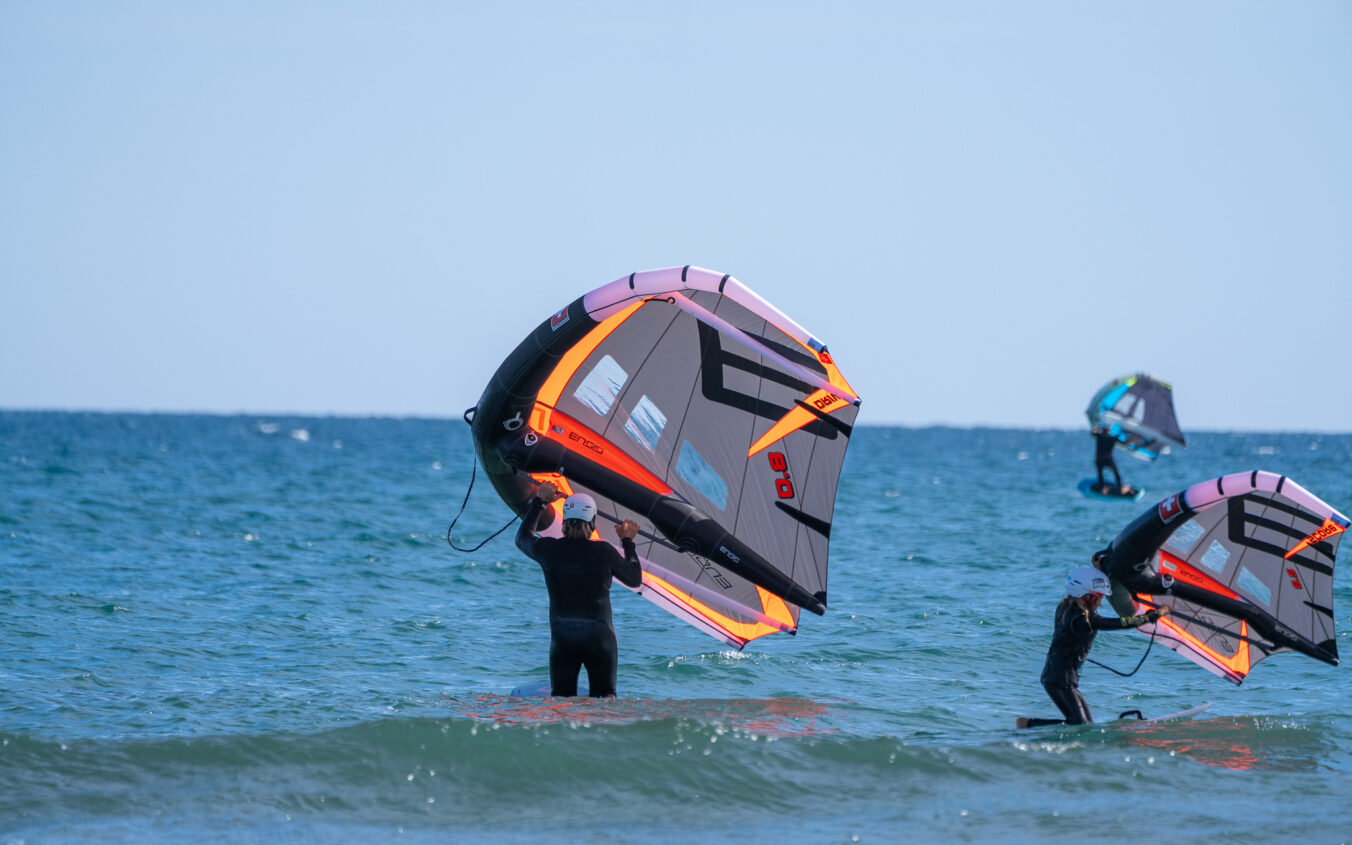father and son wingfoiling
