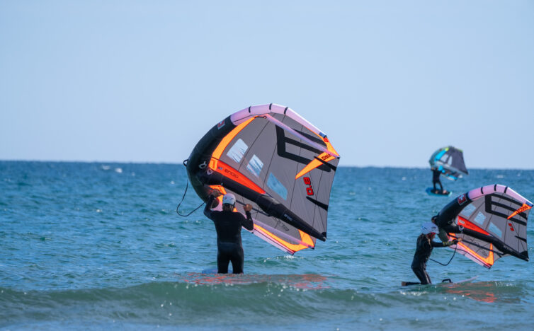 father and son wingfoiling
